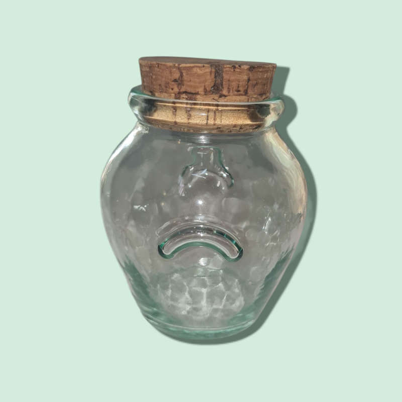 Vintage Retro Green SVE. Clear Glass Storage Jar Container With Cork Lid