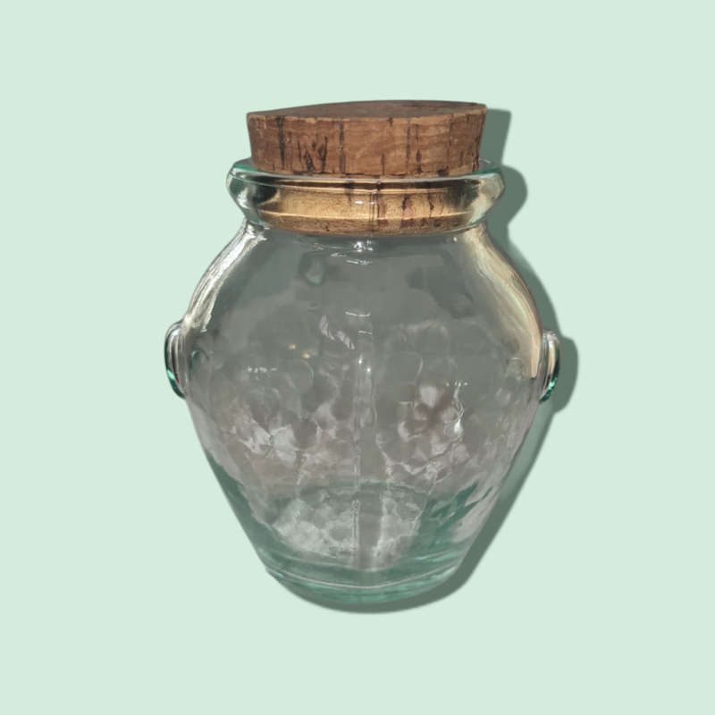 Vintage Retro Green SVE. Clear Glass Storage Jar Container With Cork Lid