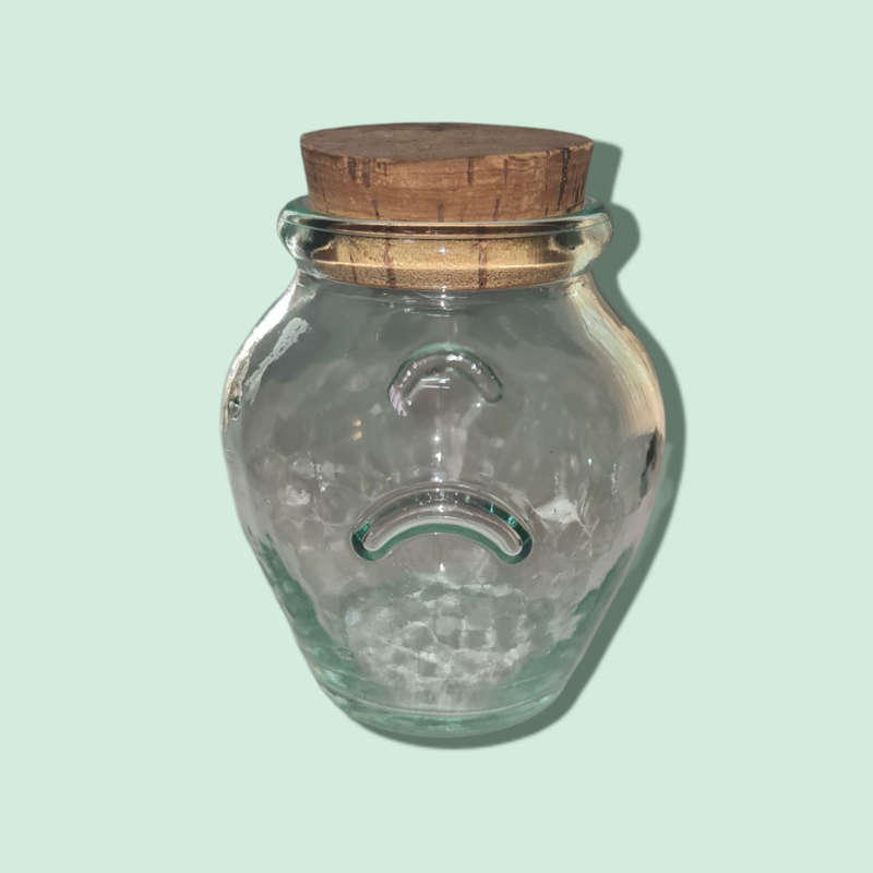 Vintage Retro Green SVE. Clear Glass Storage Jar Container With Cork Lid