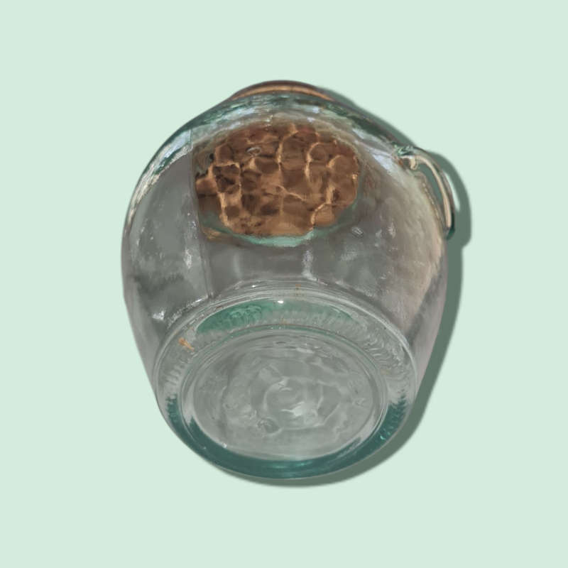 Vintage Retro Green SVE. Clear Glass Storage Jar Container With Cork Lid