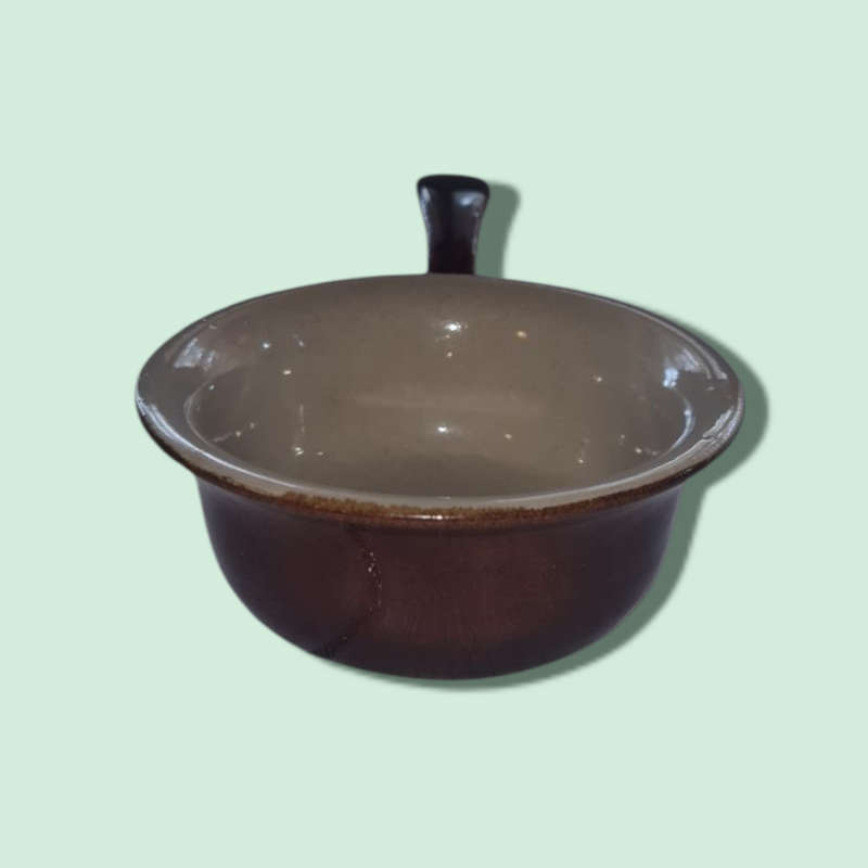 Vintage Brown Porcelain Stoneware Cocettes With Handle