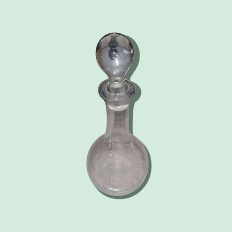 Vintage Clear Glass Decanter With Orb Stopper Lovely Flowers Are Cut And Etched On One Side
