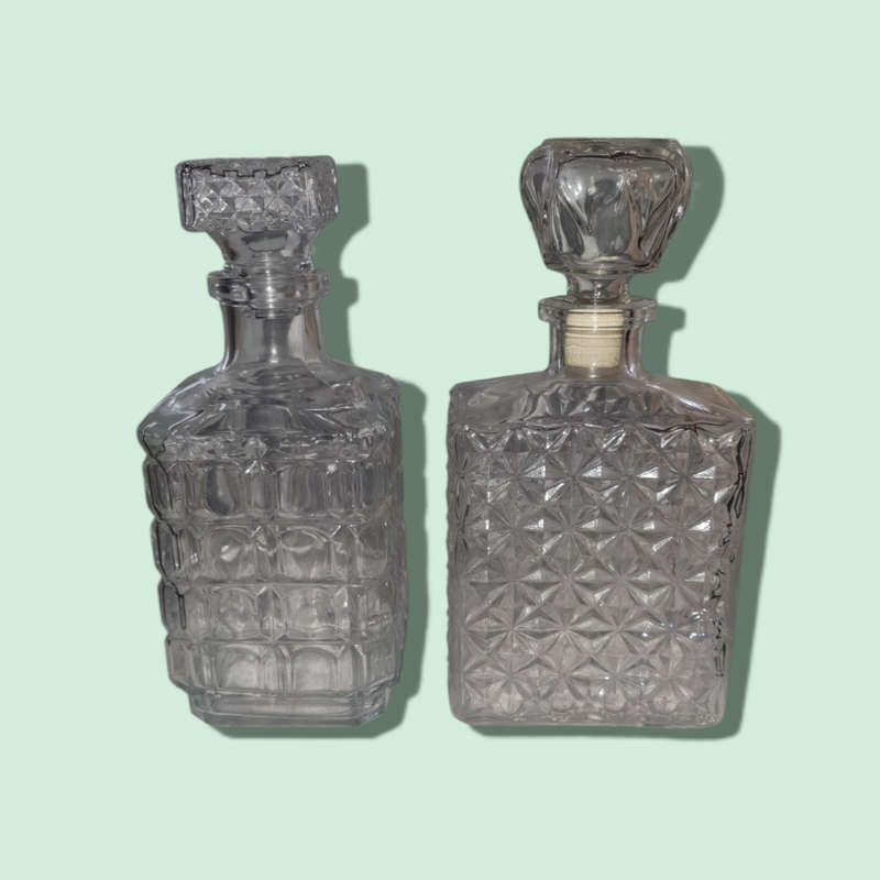 2 x Patterned Glass Decanters