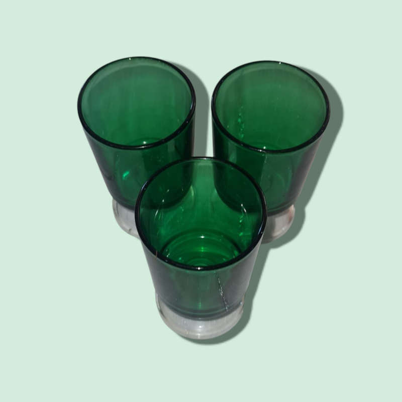 3 x Vintage French Wine Glasses, Green Depression Glassware  