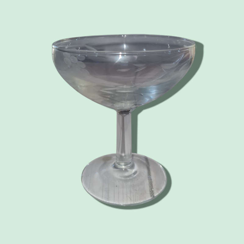 Etched Champagne Coupe Glasses × 5