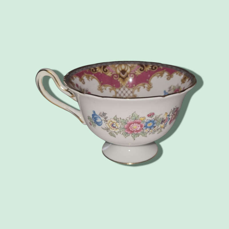 Pink Sheraton Shelley England Cup Gainsborough Shape 1950s Pedestal