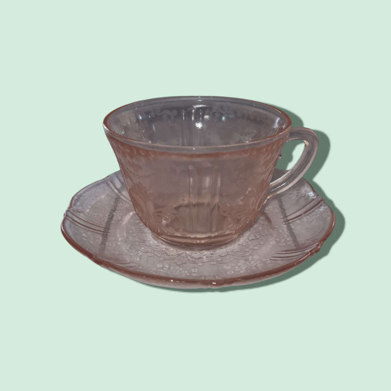 Depression Glass - Cups And Saucers Set Of 2