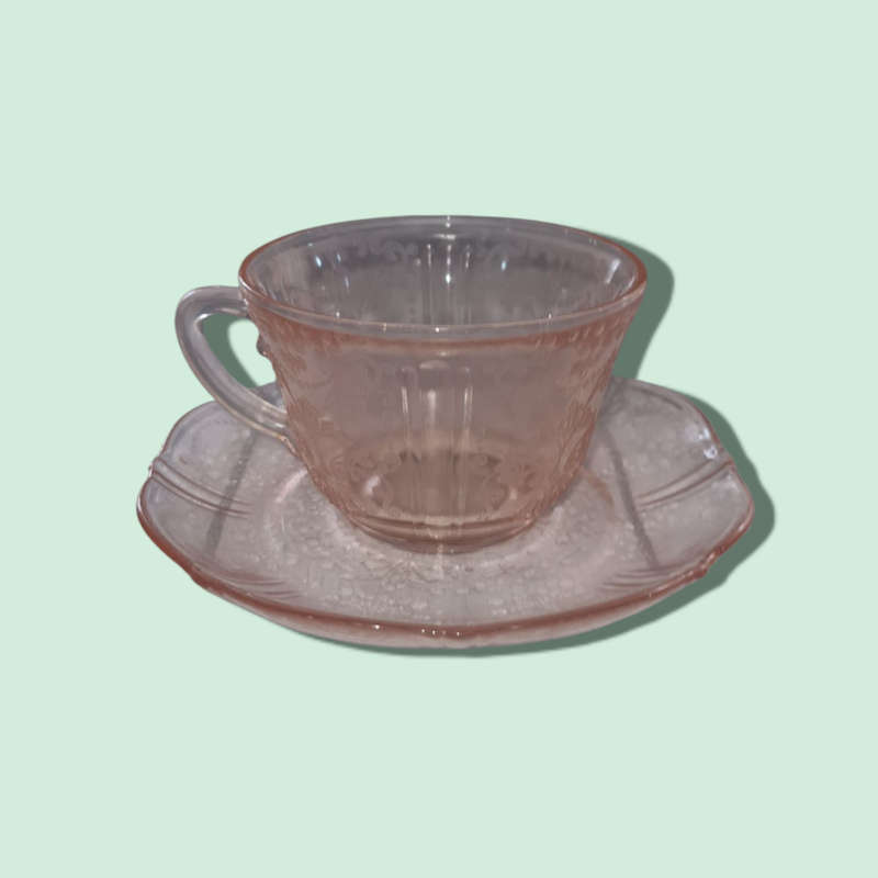 Depression Glass - Cups And Saucers Set Of 2
