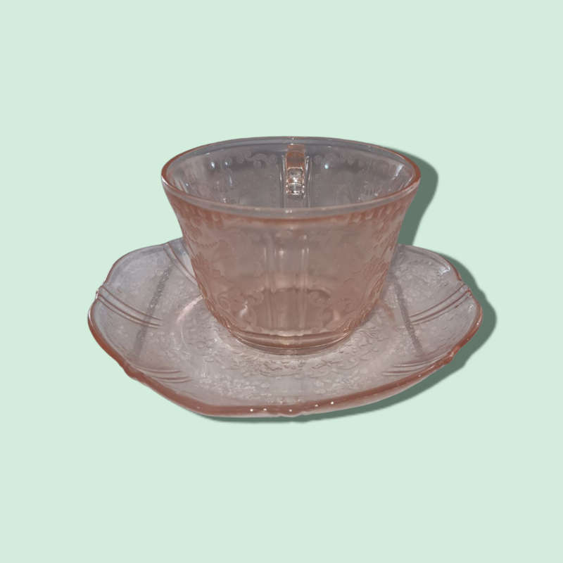 Depression Glass - Cups And Saucers Set Of 2