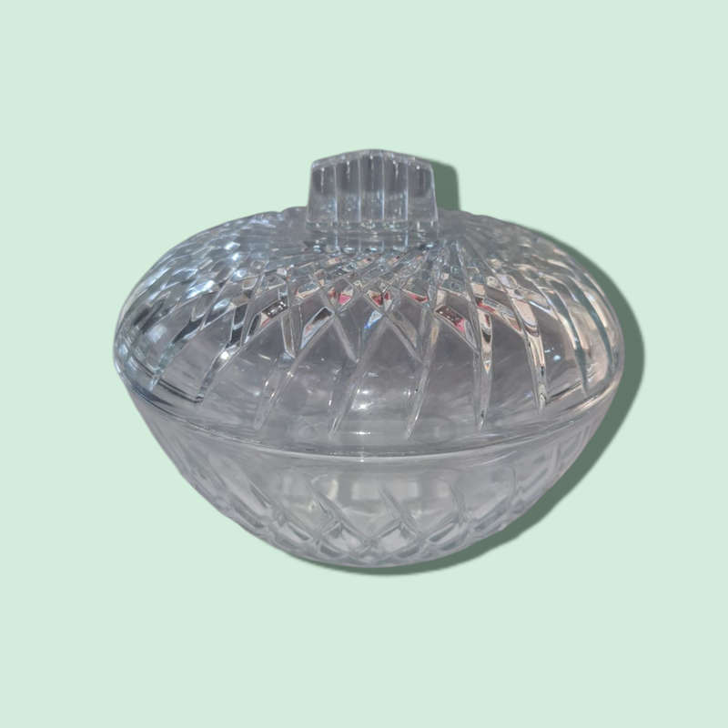Rare Vintage Diamond Cut Patterned Glass Lidded Sugar Bowl, France