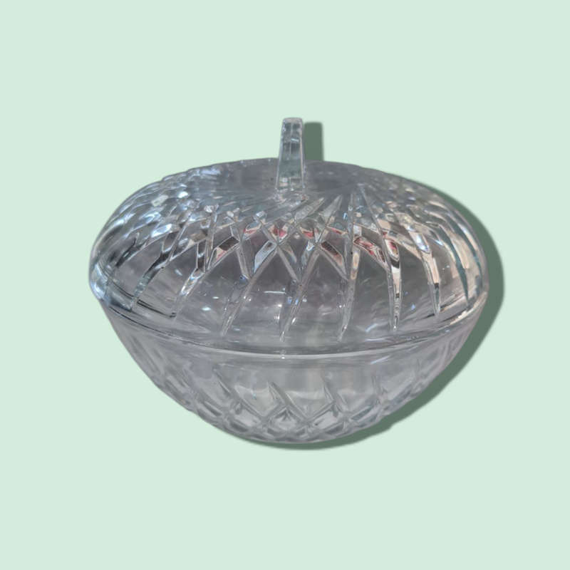 Rare Vintage Diamond Cut Patterned Glass Lidded Sugar Bowl, France