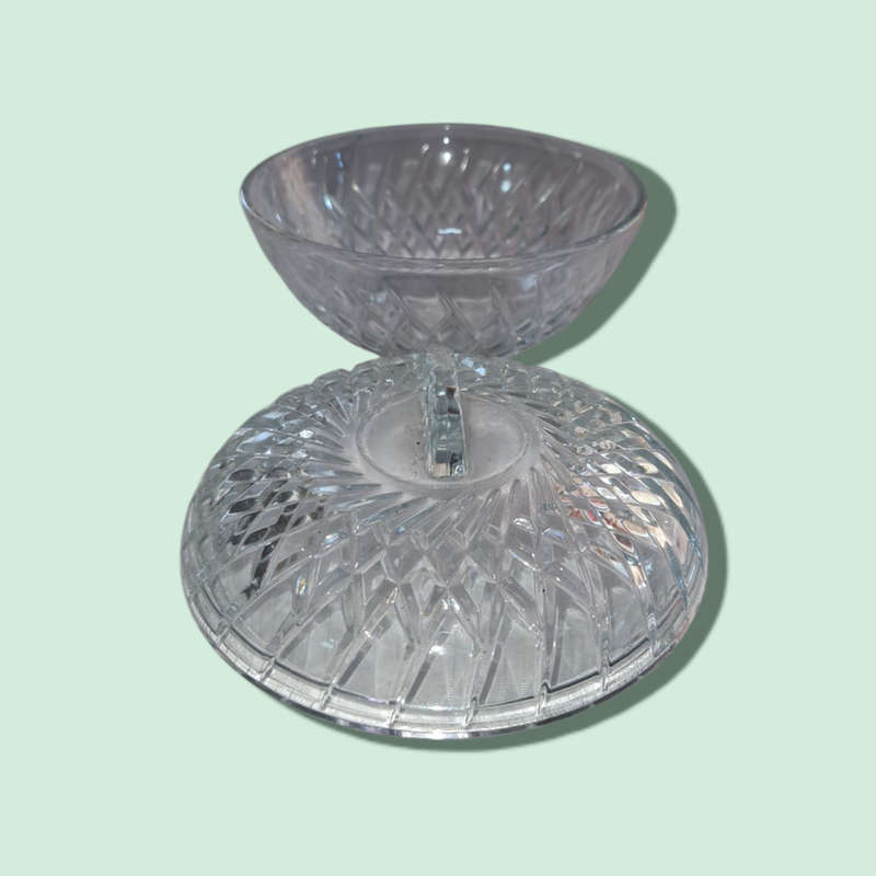 Rare Vintage Diamond Cut Patterned Glass Lidded Sugar Bowl, France