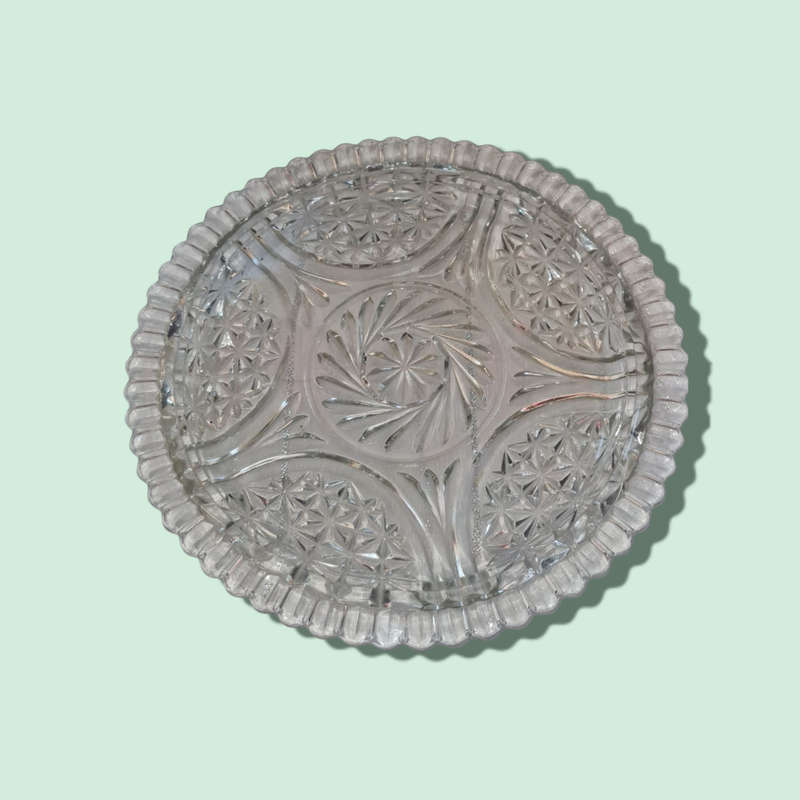 Vintage Clear Pressed Glass Diamond Cut Starburst Serving Platter