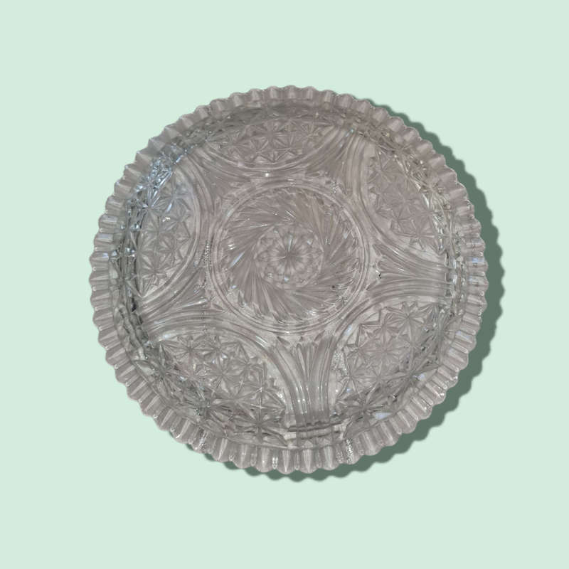 Vintage Clear Pressed Glass Diamond Cut Starburst Serving Platter