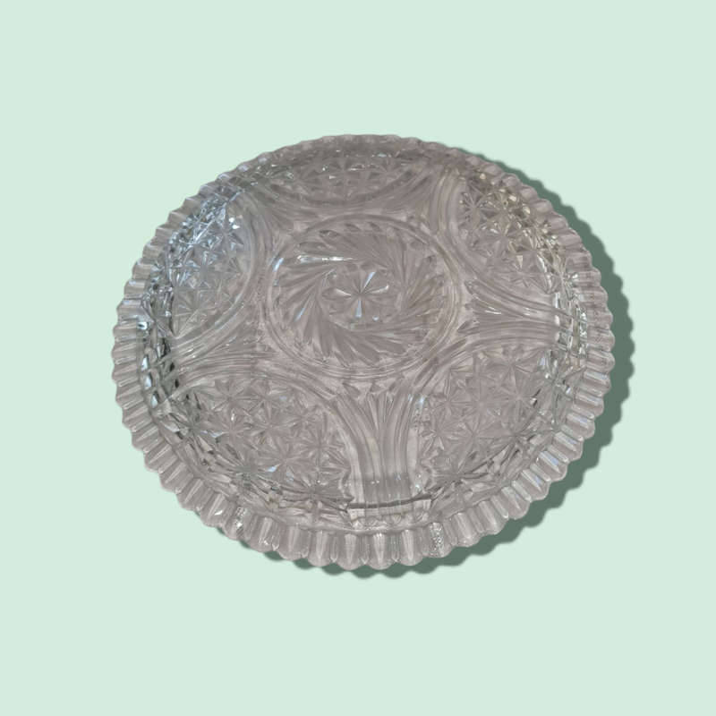 Vintage Clear Pressed Glass Diamond Cut Starburst Serving Platter