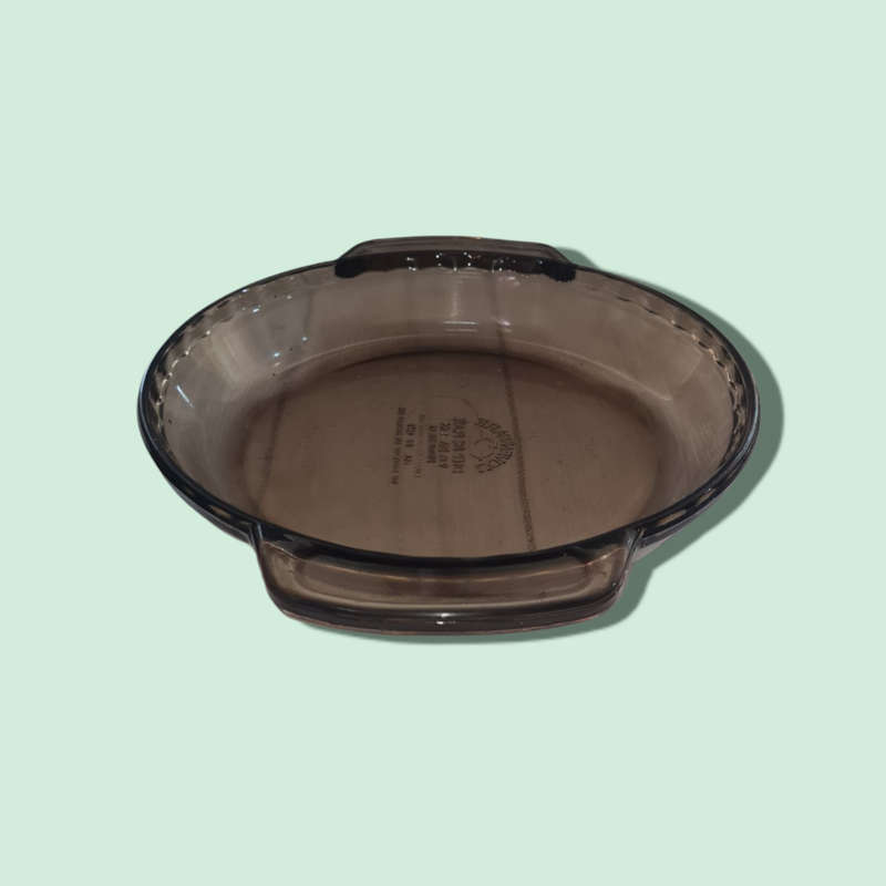 Lovenware Deep Dish Pie Plate Scalloped Edge Smokey Brown Handled USA