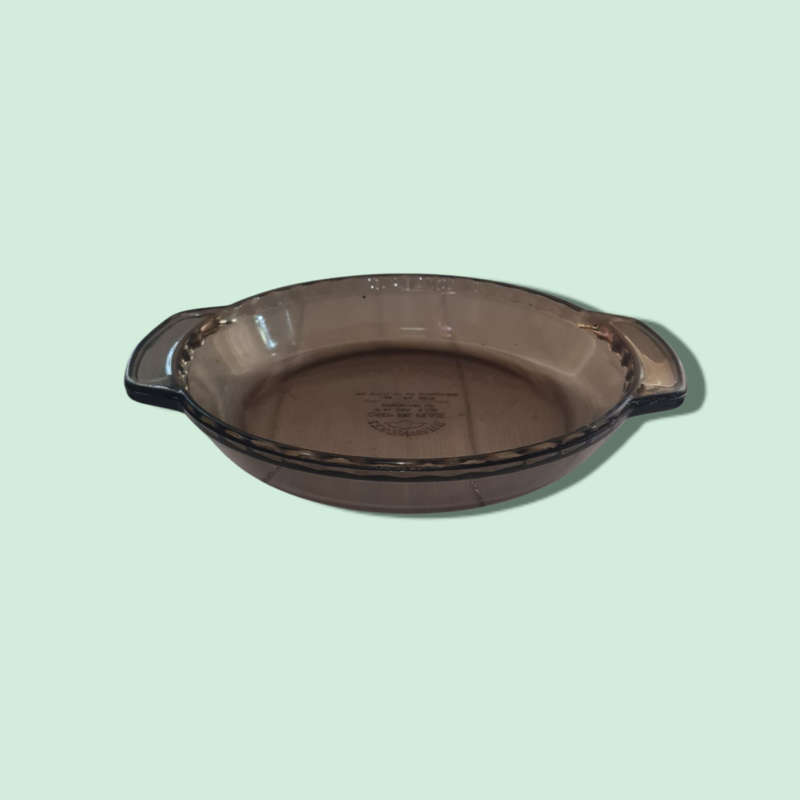 Lovenware Deep Dish Pie Plate Scalloped Edge Smokey Brown Handled USA