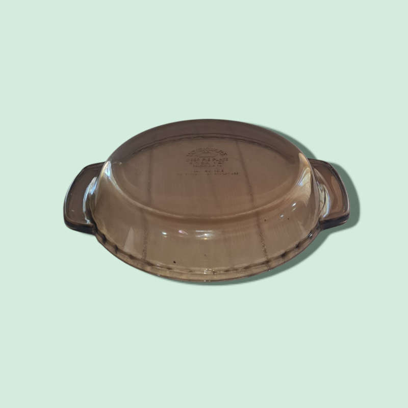 Lovenware Deep Dish Pie Plate Scalloped Edge Smokey Brown Handled USA