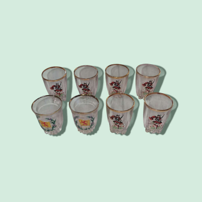 Vintage Gold Rimmed Tot Glasses 6 + 2 Made in France