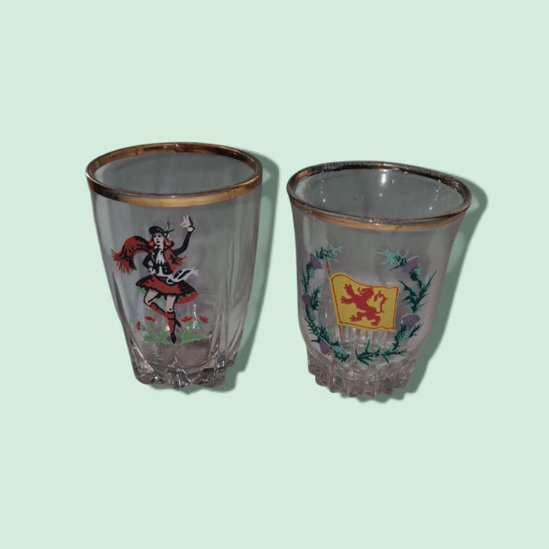 Vintage Gold Rimmed Tot Glasses 6 + 2 Made in France