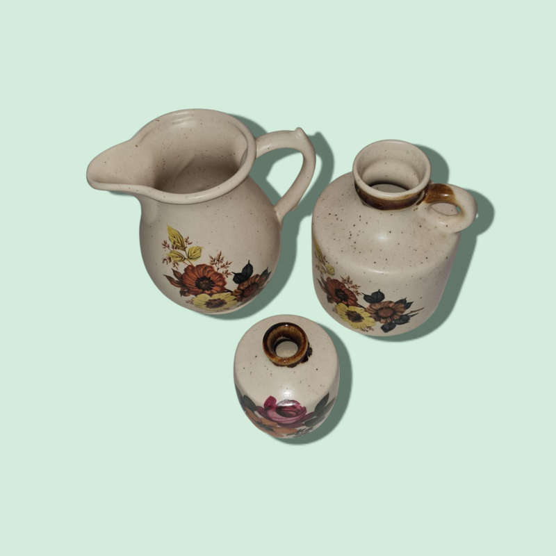 Floral Ceramic Odd Set - Jug, Jar and Bud Vase  