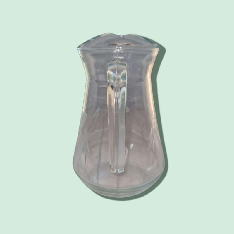 Vintage Clear Glass Pitcher With Etched Grape And Leaves