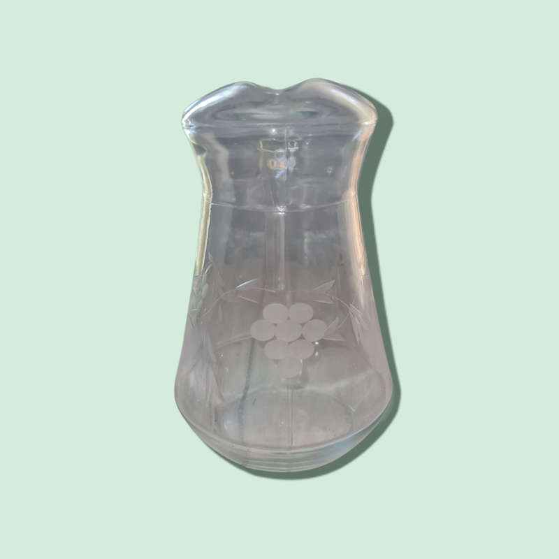 Vintage Clear Glass Pitcher With Etched Grape And Leaves