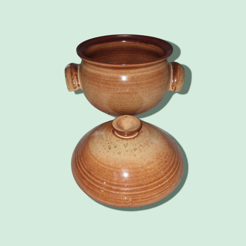 Brown Ceramic Jar/Bowl - Lidded