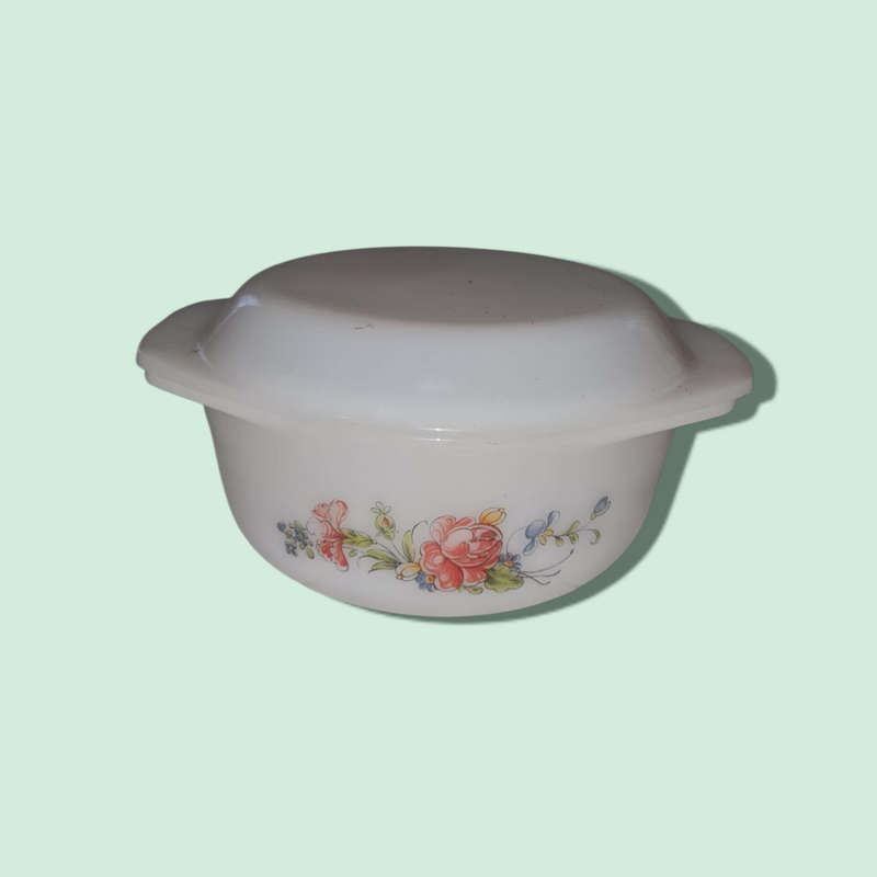 Vintage Arcopal France Dish With Red and Blue Flowers