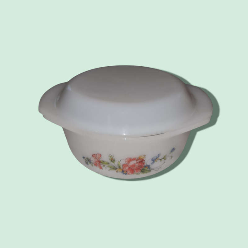 Vintage Arcopal France Dish With Red and Blue Flowers