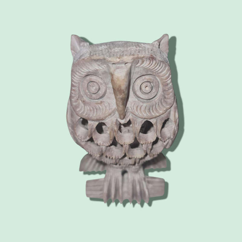Handcrafted Soapstone Owl With Baby Inside