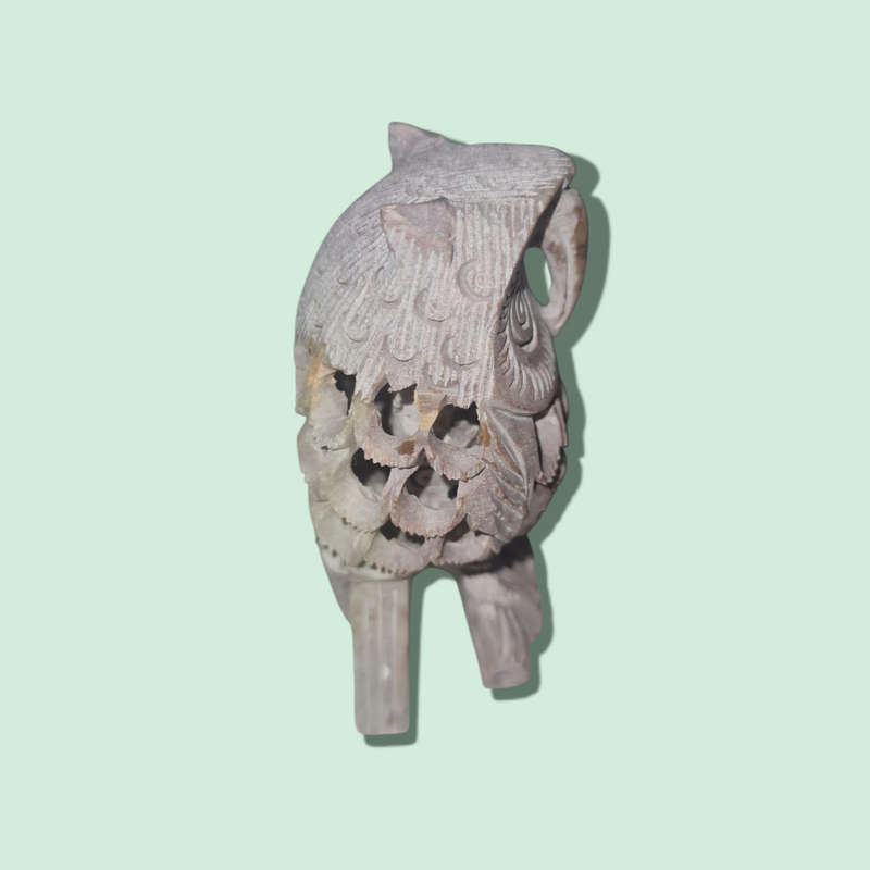 Handcrafted Soapstone Owl With Baby Inside