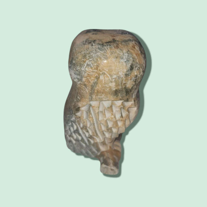 Stone Carved Owls with Tiger`s Eye Eyes, Mom and Baby