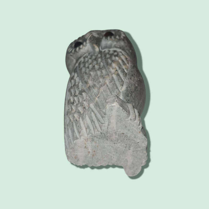 Stone Carved Owls with Tiger`s Eye Eyes, Mom and Baby