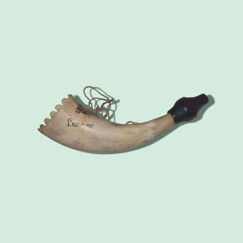 Decorative Powder Horn with Carved Rim 