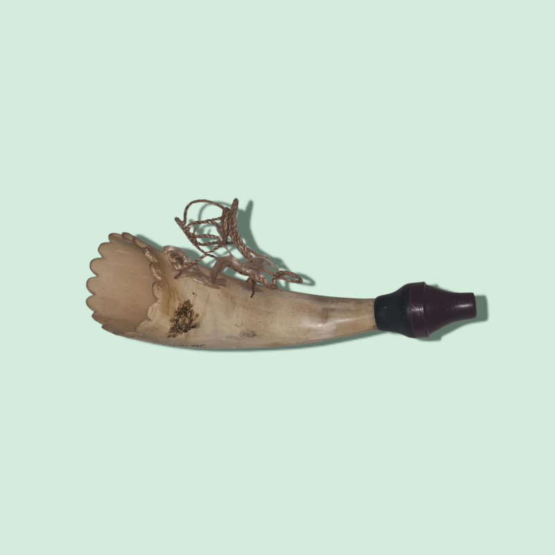Decorative Powder Horn with Carved Rim 