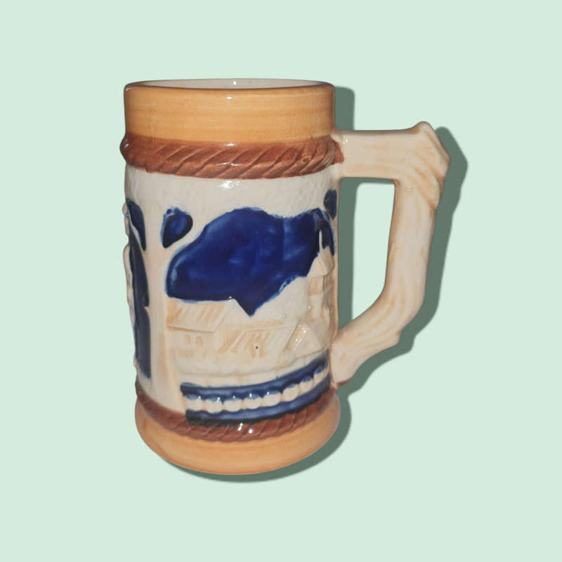 Vintage Beer Stein 250ml 1950`s 5 Inch Brown Blue