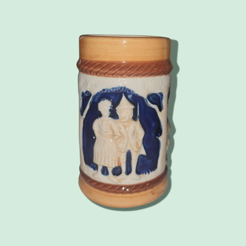 Vintage Beer Stein 250ml 1950`s 5 Inch Brown Blue