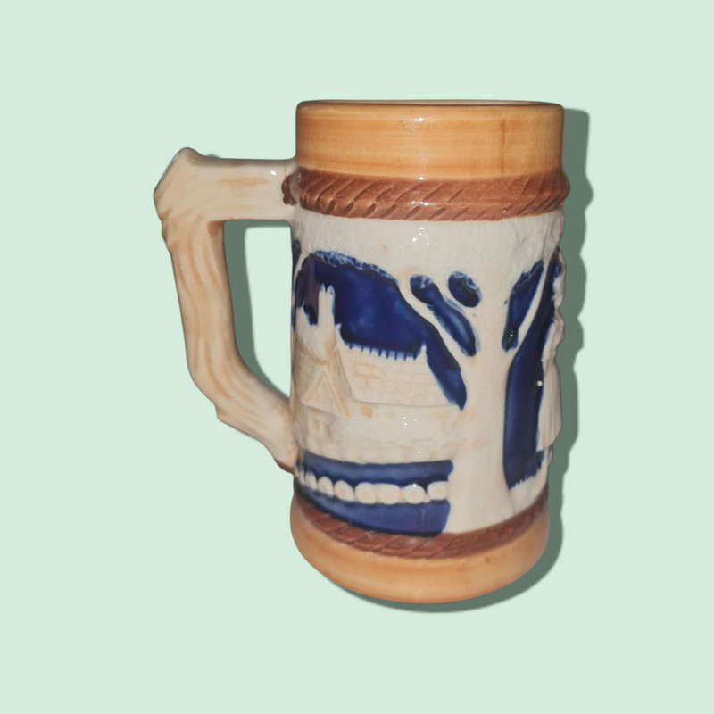 Vintage Beer Stein 250ml 1950`s 5 Inch Brown Blue