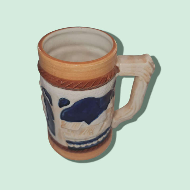 Vintage Beer Stein 250ml 1950`s 5 Inch Brown Blue