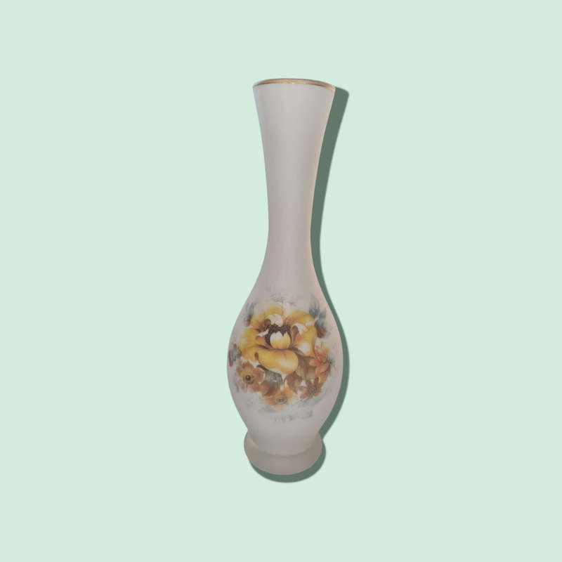 White Frosted Glass Vase, Floral