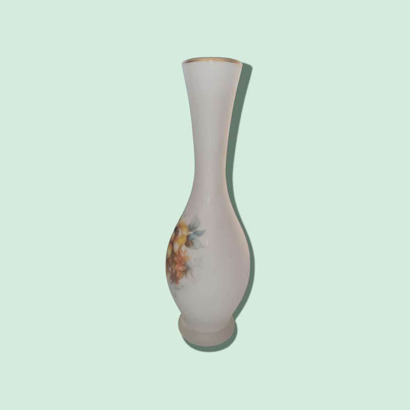White Frosted Glass Vase, Floral