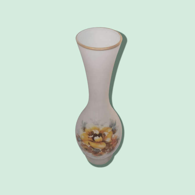 White Frosted Glass Vase, Floral