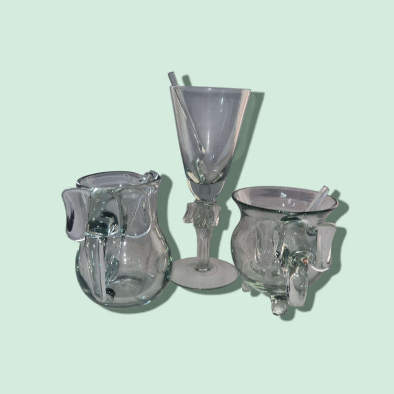 Glass Elephant Sugar Bowl with 3 x Spoons, Creamer, Drinking Glass  