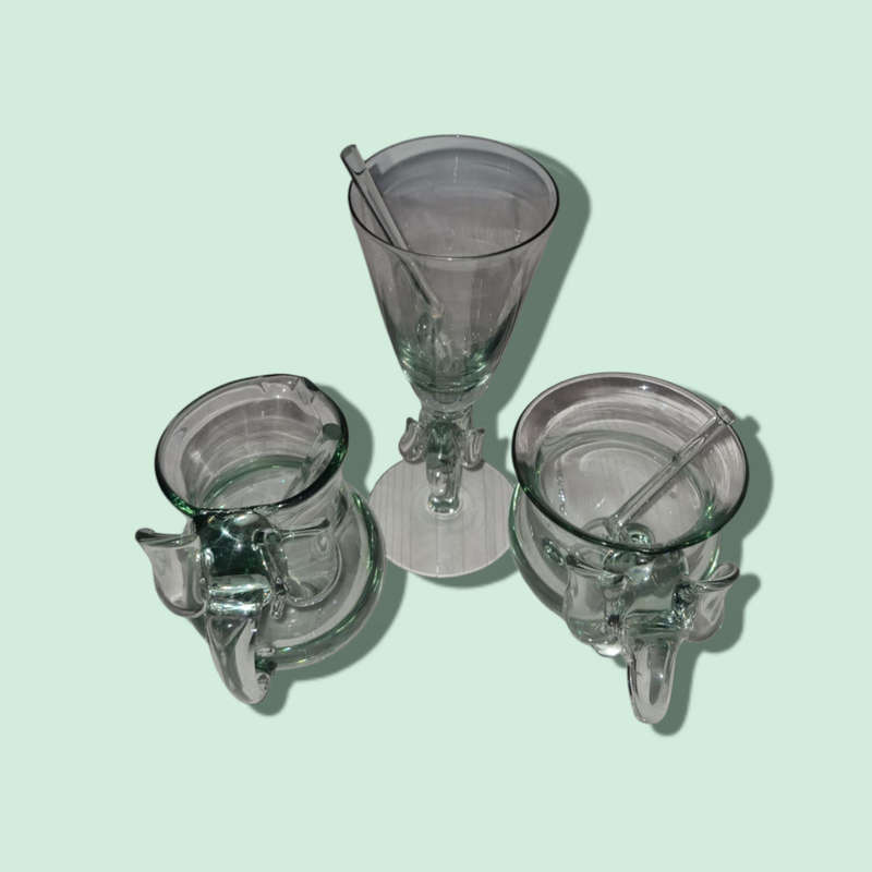 Glass Elephant Sugar Bowl with 3 x Spoons, Creamer, Drinking Glass  