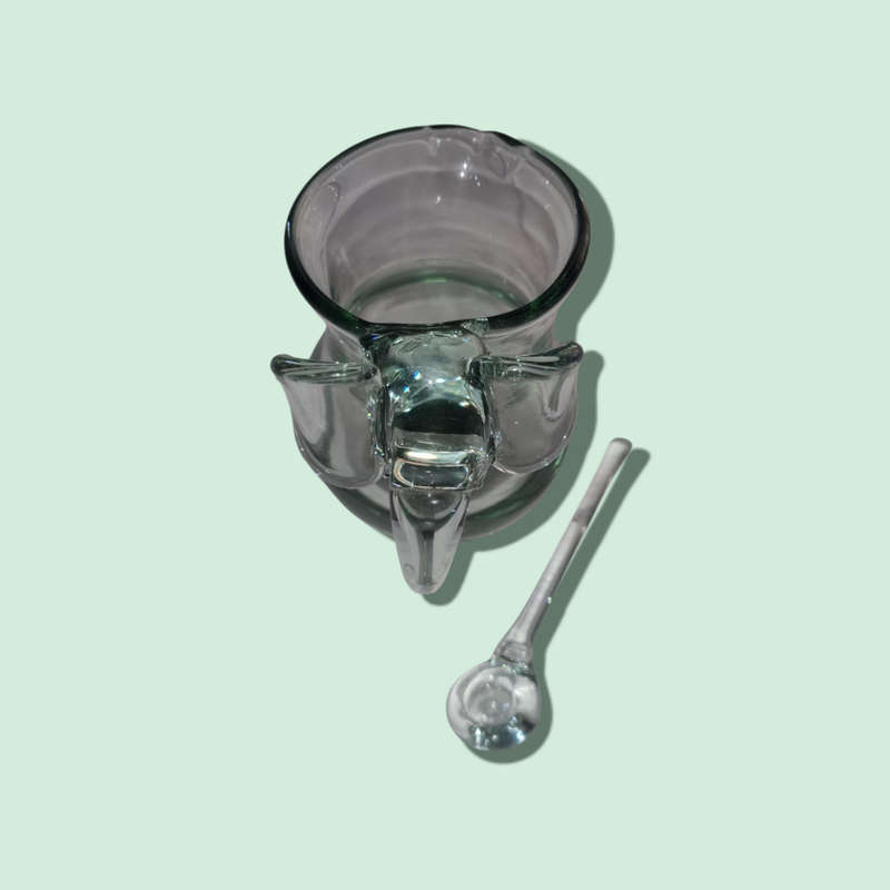 Glass Elephant Sugar Bowl with 3 x Spoons, Creamer, Drinking Glass  