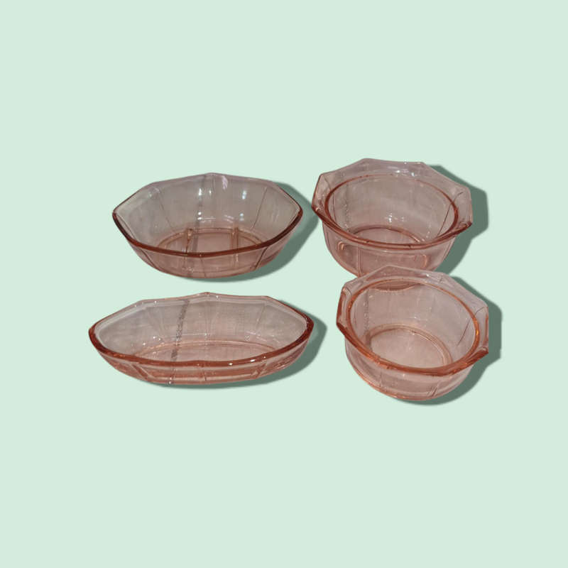 4 x Pink Clear Glass Mini Bowls
