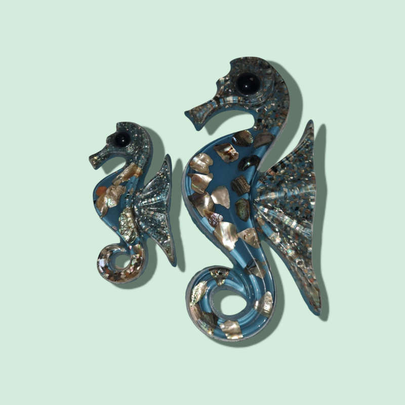 Vintage Handmade Abalone Shell Resin Seahorses