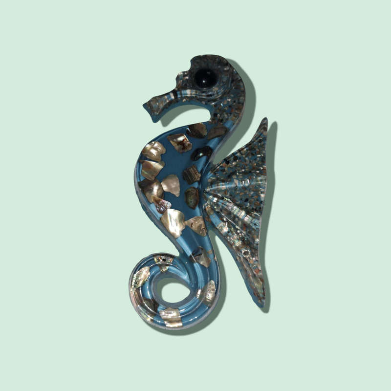 Vintage Handmade Abalone Shell Resin Seahorses