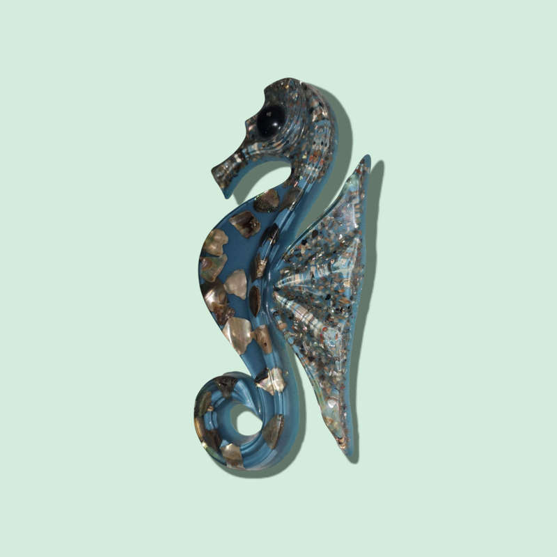 Vintage Handmade Abalone Shell Resin Seahorses